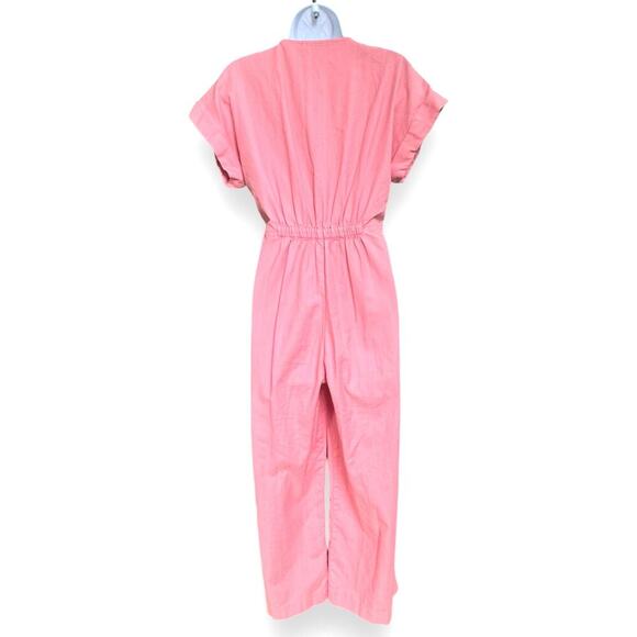 Madewell Button-Front Day Wide Leg Relaxed Jumpsuit Romantic Coral Womens Sz 00 - Picture 4 of 8